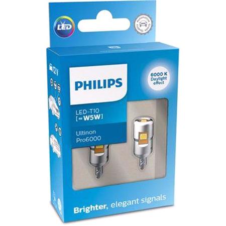 Philips Ultinon 12V 1W T10 W5W 6000K LED Bulb   Twin Pack