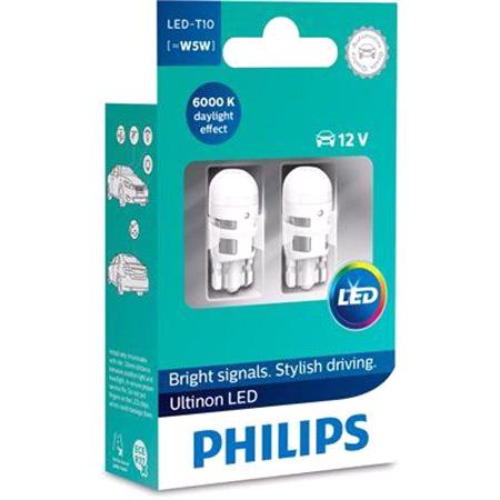Philips 12V W5W T10 White LED Bulb   Twin Pack