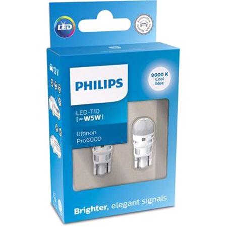Philips Ultinon 12V 0,7W T10 W5W 8000K LED Bulb   Twin Pack