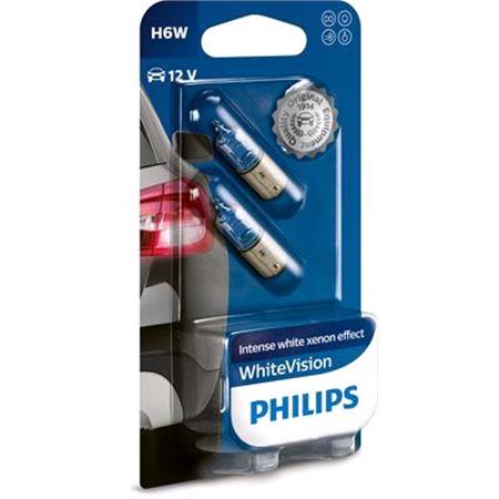 Philips WhiteVision 12V H6W BAX9s Bulb   Twin Pack