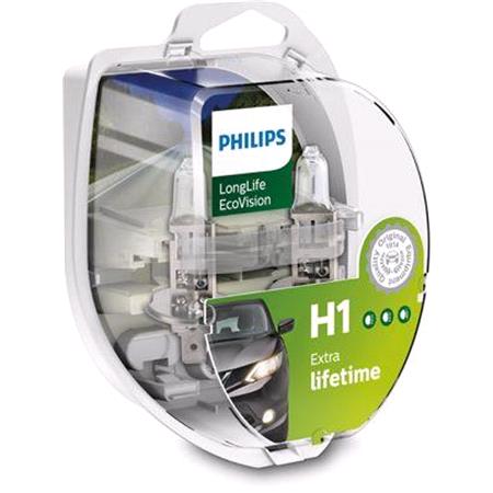 Philips Longlife EcoVision 12V H1 55W P14.5s Bulb   Twin Pack