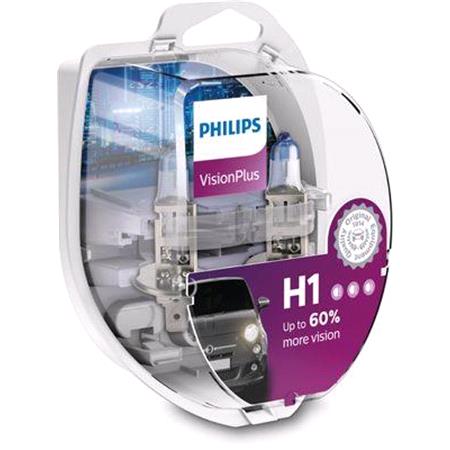 Philips VisionPlus 12V H1 55W +60% Brighter Bulb   Twin Pack