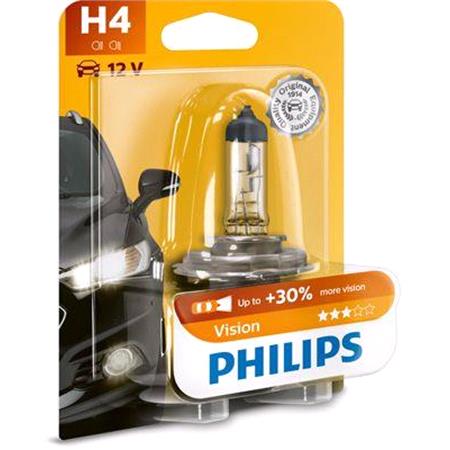 Philips Vision 12V H4 60/55W +30% Brighter Bulb   Single