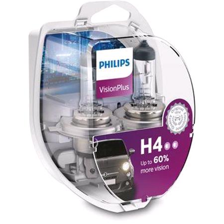 Philips VisionPlus 12V H4 60/55W +60% Brighter Bulb   Twin Pack