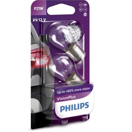 Philips VisionPlus 12V P21W BA15s +60% Brighter Bulb   Twin Pack
