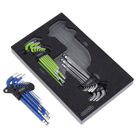Draper 12822 TX STAR Imperial & Metric Ball End Hex Key Sets in EVA Storage Tray (27 Piece)
