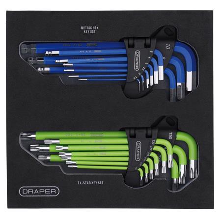 Draper 12823 TX STAR Metric Ball End Hex Key Sets in EVA Storage Tray (18 Piece)