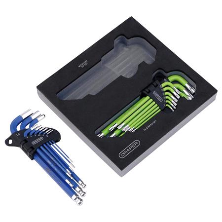 Draper 12823 TX STAR Metric Ball End Hex Key Sets in EVA Storage Tray (18 Piece)