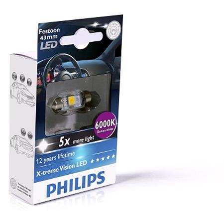 Philips X tremeVision 12V 1W 6000K LED Festoon (11x43mm)   Single