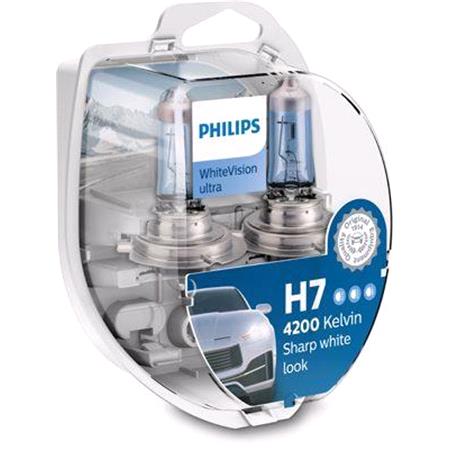 Philips WhiteVision Ultra 12V H7 55W PX26d 4300K Bulb   Twin Pack