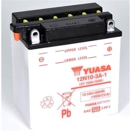 Yuasa Motorcycle Battery   12N10 3A 1 12V Conventional Battery, Dry Charged, Contains 1 Battery, Acid Not Inclu
