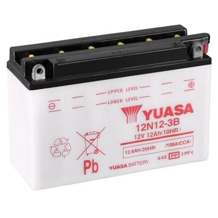 Yuasa Motorcycle Battery   12N12 3B 12V Conventional Battery, Dry Charged, Contains 1 Battery, Acid Not Included