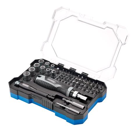 Draper 13442 Soft Grip Ratchet Screwdriver and Bit Set (55 Piece)