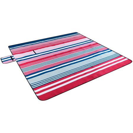 Premium Travel and Garden Picnic Blanket   Red and Blue Stripe