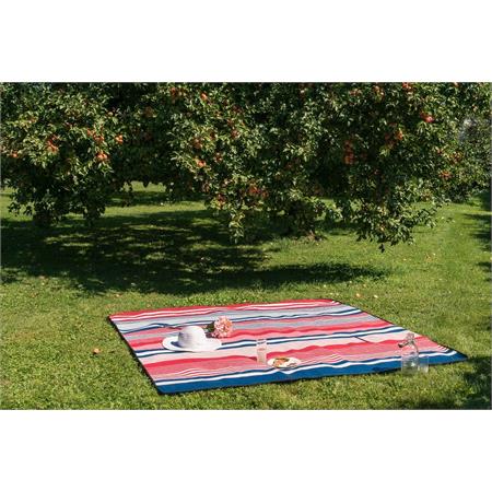 Premium Travel and Garden Picnic Blanket   Red and Blue Stripe