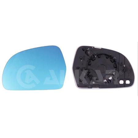 Left Blue Wing Mirror Glass (heated, for 125mm tall Wing Mirrors   see images) and Holder for Skoda SUPERB 2008 2015, Please measure at the centre of glass to ensure its 125mm, otherwise this glass may not fit