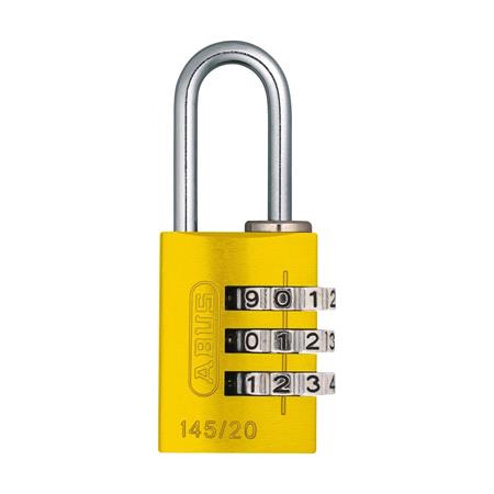 ABUS Aluminium 3 Wheel Combination Padlock Lock Tag   20mm   Yellow