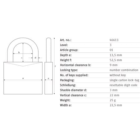 ABUS Aluminium 3 Wheel Combination Padlock Lock Tag   20mm   Orange