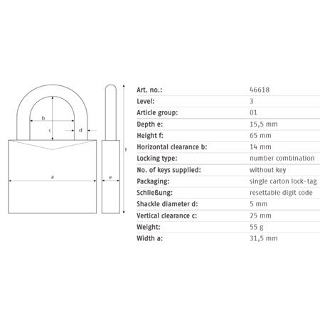 ABUS Aluminium 3 Wheel Combination Padlock Lock Tag   30mm   Orange