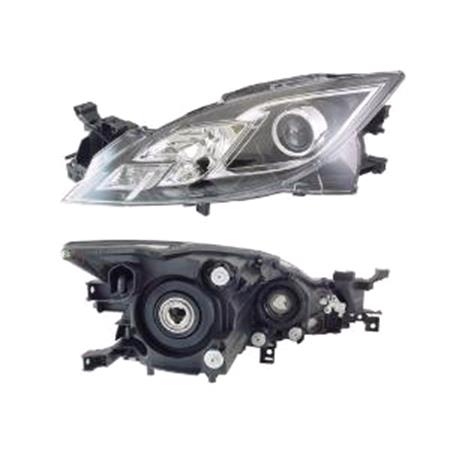 Left Headlamp (Halogen, Takes H11 / H9 Bulbs,  With Black Bezel, Supplied Without Motor) for Mazda 6 2008 2010