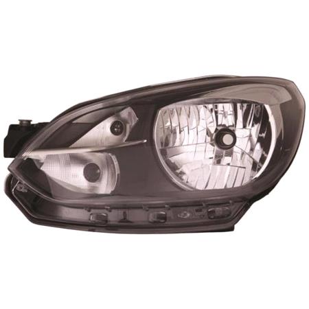 Left Headlamp (Halogen, Takes H4 Bulb, With Black Bezel, Supplied Without Motor) for Volkswagen UP 2011 on