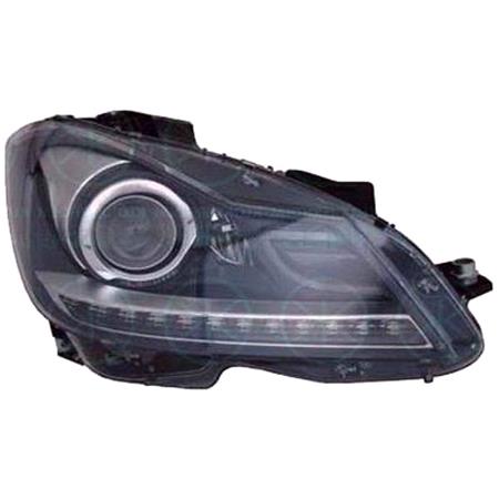 Right Headlamp (Black Bezel, Bi Xenon, Takes D1S / H7 Bulbs, With Curve Light, Electric Adjustment, Supplied With Motor, Original Equipment) for Mercedes C CLASS Estate 2011 2014