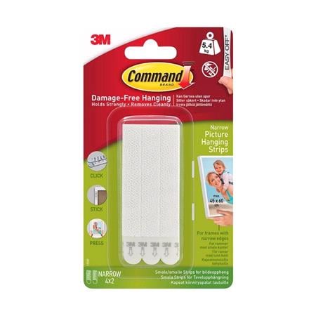 3M Command Narrow Picture Hanging Strips White   Pack of 4