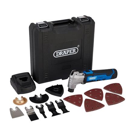 Draper 19392 12V Oscillating Multi Tool (33 Piece), 1 x Battery, 1.5Ah, 1 x Fast Charger 