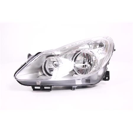 Left Headlamp (Chrome Bezel, Halogen, Takes H7 / H1 Bulbs, Electric Adjustment, Supplied Without Motor) for Opel CORSA D 2006 2011