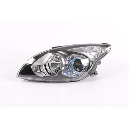 Left Headlamp (Chrome Bezel, With Load Level Adjustment,  Supplied Without Motor, Halogen, Takes H7 / H1 Bulbs) for Hyundai i30 Hatchback 2007 2011
