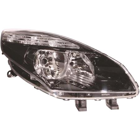 Right Headlamp (Black Bezel, Twin Reflector, Halogen, Takes H7/H7 Bulbs, Supplied Without Motor) for Renault SCÉNIC  2010 2012