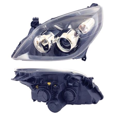 Left Headlamp (Halogen, Takes H1 / H7 Bulbs, With Black Bezel, Original Equipment) for Opel VECTRA C GTS 2006 on