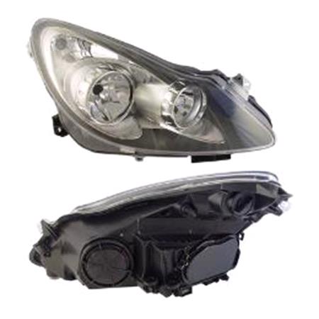 Right Headlamp (Chrome Bezel, Halogen, Takes H7 / H1 / H1 Bulbs, Electric Adjustment, Supplied Without Motor) for Opel CORSA D 2006 2011