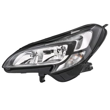 Left Headlamp (Halogen, Takes H7 / H7 Bulbs, Black Bezel, With LED Daytime Running Light, Supplied With Motor) for Opel CORSA E 2015 2019