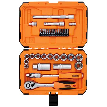 Draper 22110 HI TORQ 6 Point Socket Set, 1/4" and 3/8" (34 Piece)
