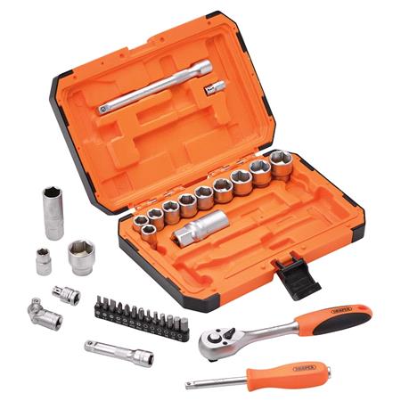 Draper 22110 HI TORQ 6 Point Socket Set, 1/4" and 3/8" (34 Piece)
