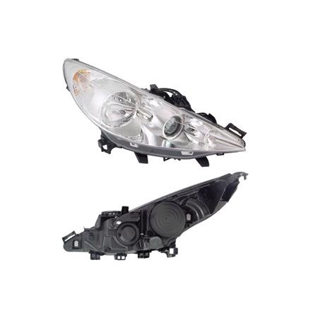 Right Headlamp (With Directional Lamp, Halogen, Takes H1/H7/H7 Bulbs, Supplied With Motor, Original Equipment) for Peugeot 207 CC 2006 on