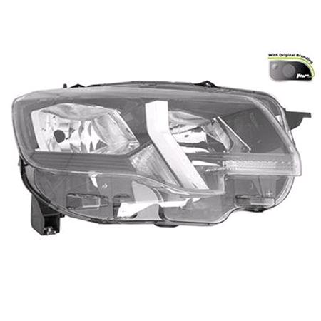 Right Headlamp (Halogen, Takes H7 / H1 Bulbs, With LED Daytime Running Light, Supplied With Bulbs & Motor, Original Equipment) for Peugeot RIFTER 2018 to 2023