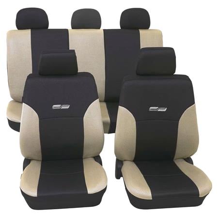 Beige & Black Leather Look Car Seat Covers   For Peugeot 205 Washable