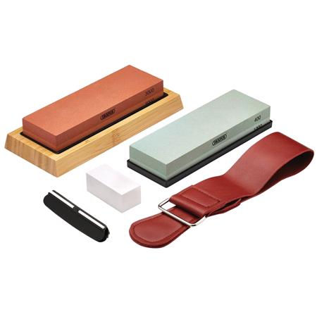 Draper 23968 Whetstone Sharpening Stone Set with Non Slip Base and Angle Guide, 400/1000/3000/8000 Grit