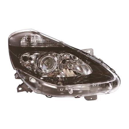 Right Headlamp (Black Bezel, With Static Corning Lamp, Takes H1/H7/H7 Bulbs, Supplied Without Motor) for Renault CLIO Grandtour 2009 on