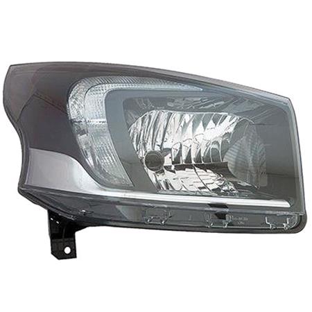 Right Headlamp (Halogen, Takes H4 Bulb, With LED Daytime Running Light, Supplied With Motor, Original Equipment) for Opel VIVARO Platform/Chassis 2014 on