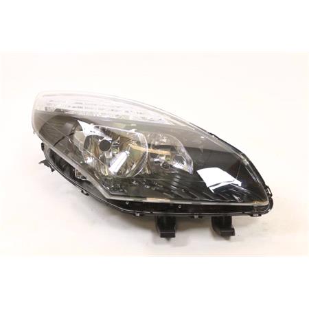 Right Headlamp (Black Bezel, Twin Reflector, Halogen, Takes H7/H7 Bulbs, Supplied Without Motor, Original Equipment) for Renault SCÉNIC  2010 2012