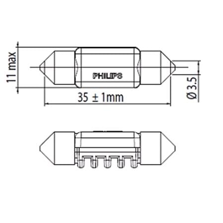 Philips 12V 1W Single LED X tremeVision 6000K Festoon Bulb