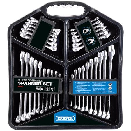 Draper 26697 HI TORQ Four Combination Spanner Sets (32 Piece)