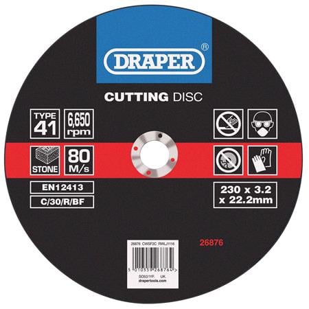 Draper 26876 Flat Stone Cutting Discs (230 x 3.2 x 22.2mm)