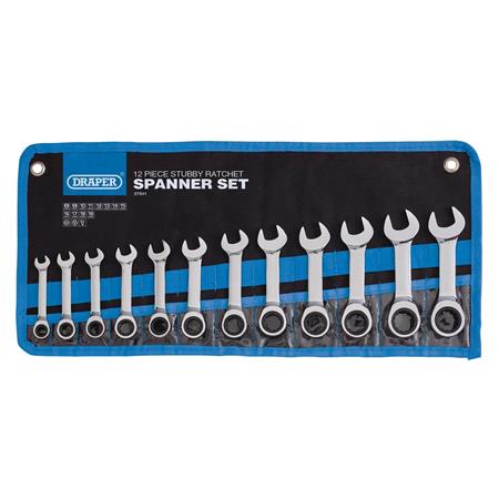 Draper 27931 HI TORQ Metric Stubby Ratchet Combination Spanner Set (12 Piece)