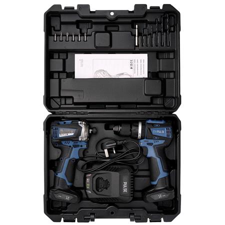 Draper 28003 DXPULSE 12V Brushless Combi Drill & Impact Driver Kit, 1/4" Sq. Dr., 2 x 4.0Ah Batteries, 1 x Fast Charger