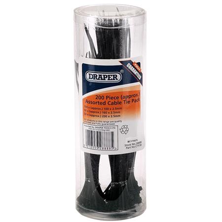 Draper 90725 Nylon Assorted Cable Tie Pack (200 Piece)