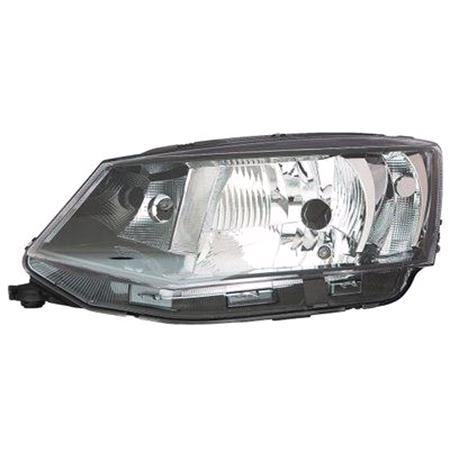 Left Headlamp (Halogen, Takes H4 Bulbs, With Standard Bulb Daytime Rinng Light, Supplied With Motor & Bulb, Original Equipment) for Skoda Fabia 2014 on